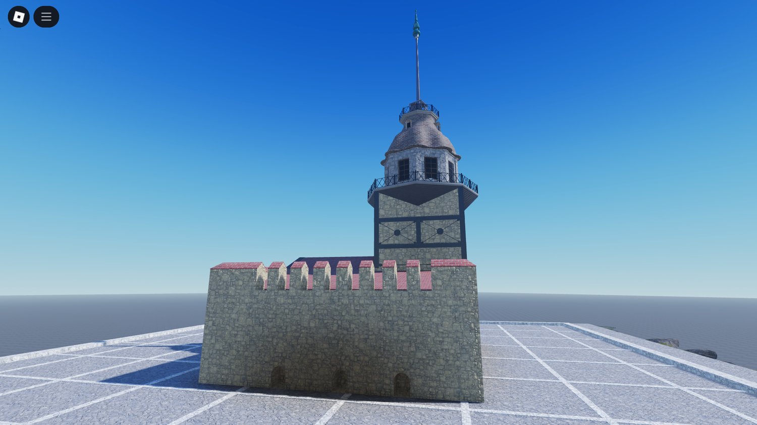 Istanbul’s Maiden’s Tower on water with custom brickwork and rooftop detail