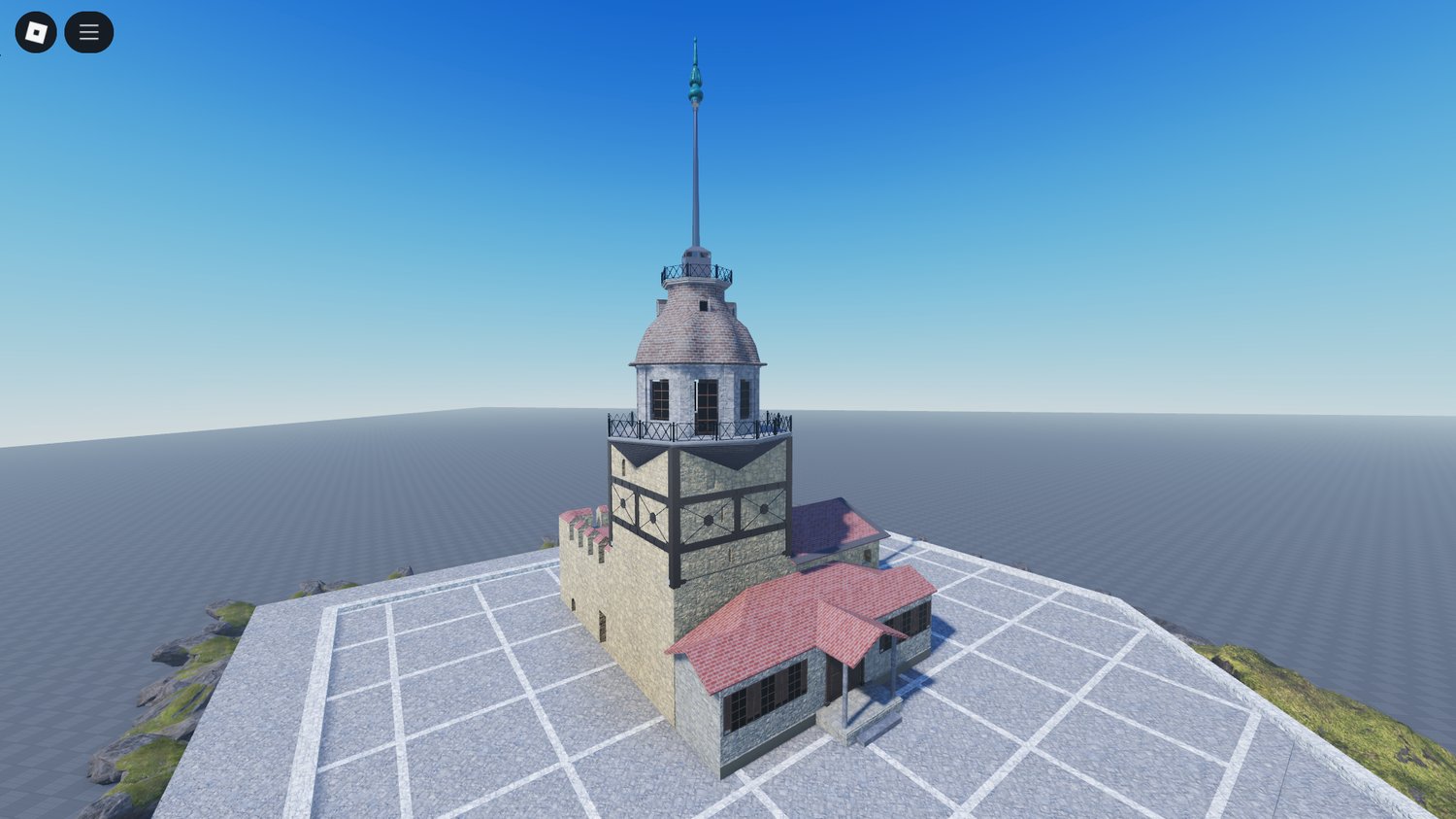Historical tower structure set on island – Roblox-ready roleplay environment