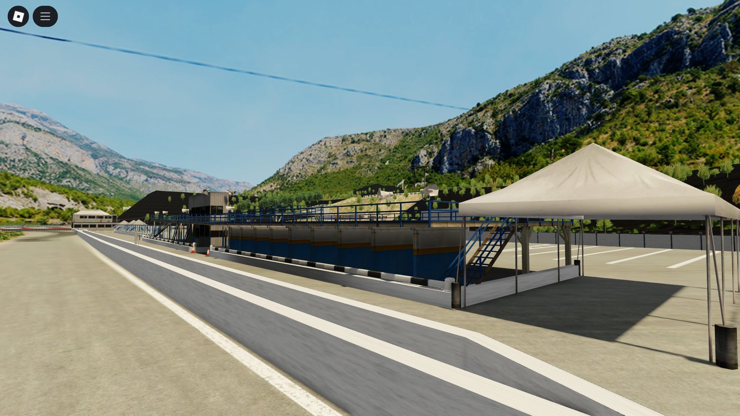 Start/finish line at Suzuki Twin Circuit – optimized for Roblox motorsport RP