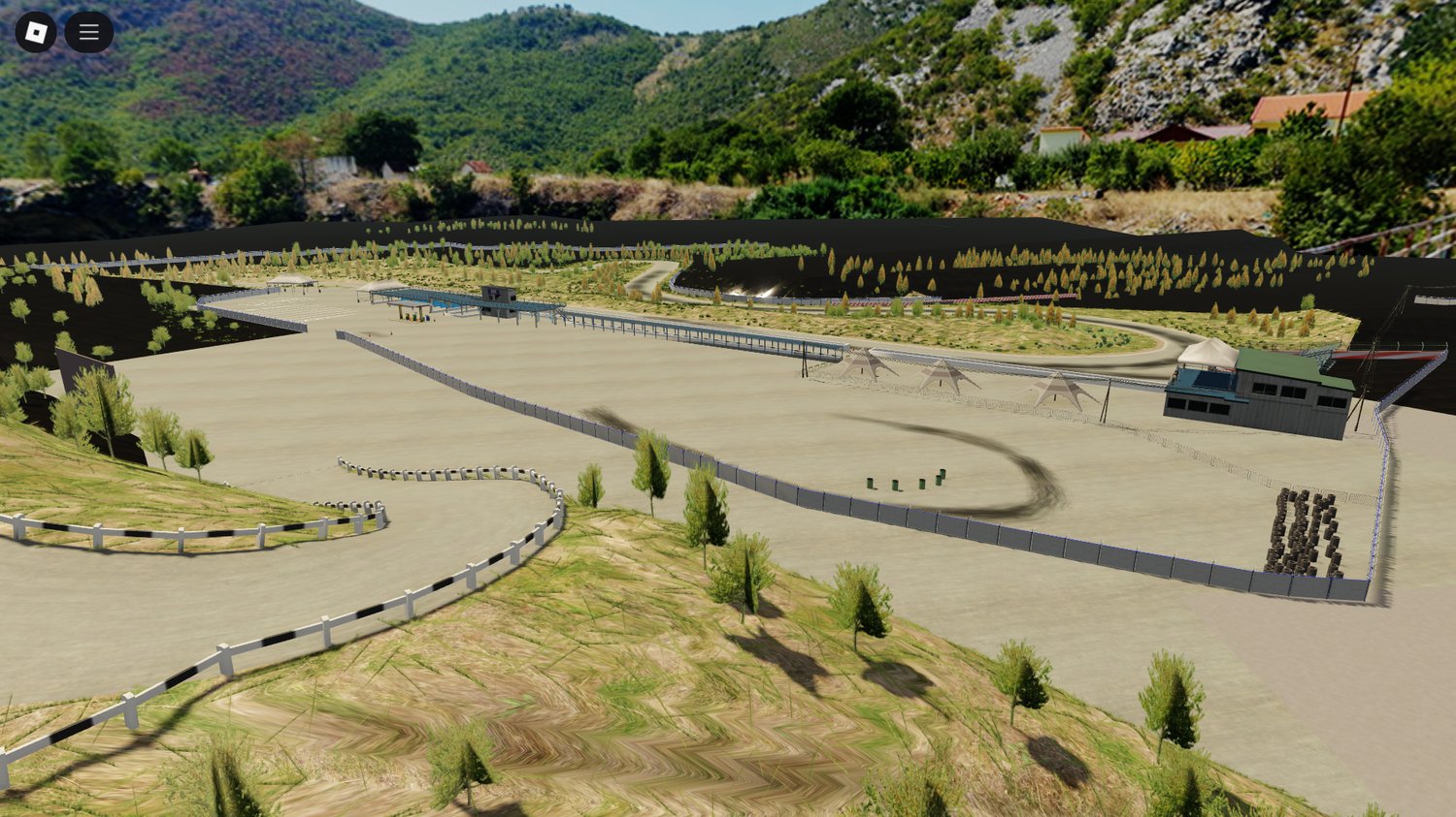 Grandstands and control tower at Roblox Suzuki Twin Circuit – game-ready asset