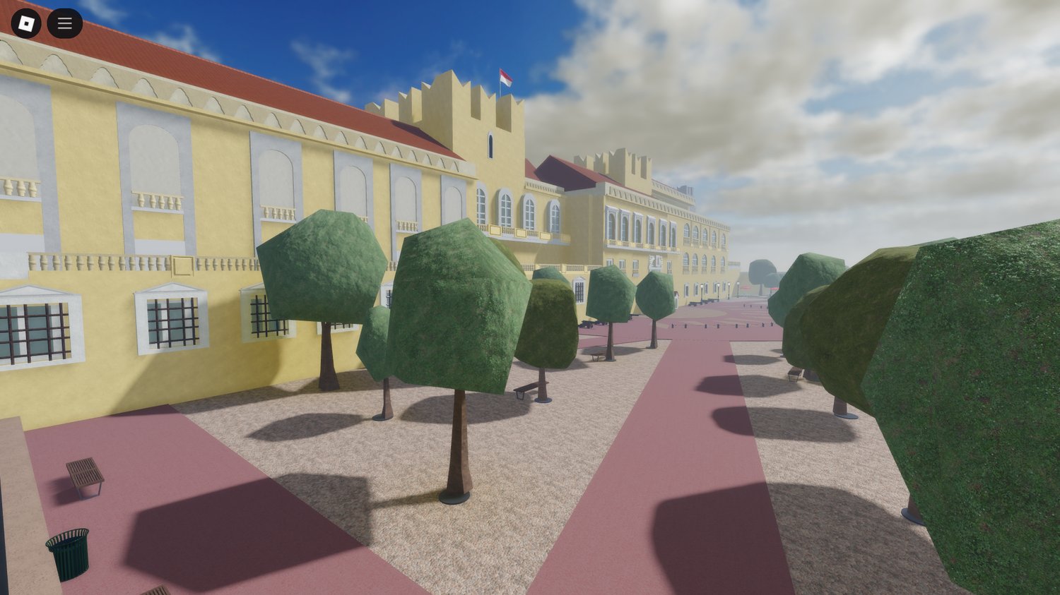 Roblox Monaco city build featuring luxury buildings, roads, and interiors