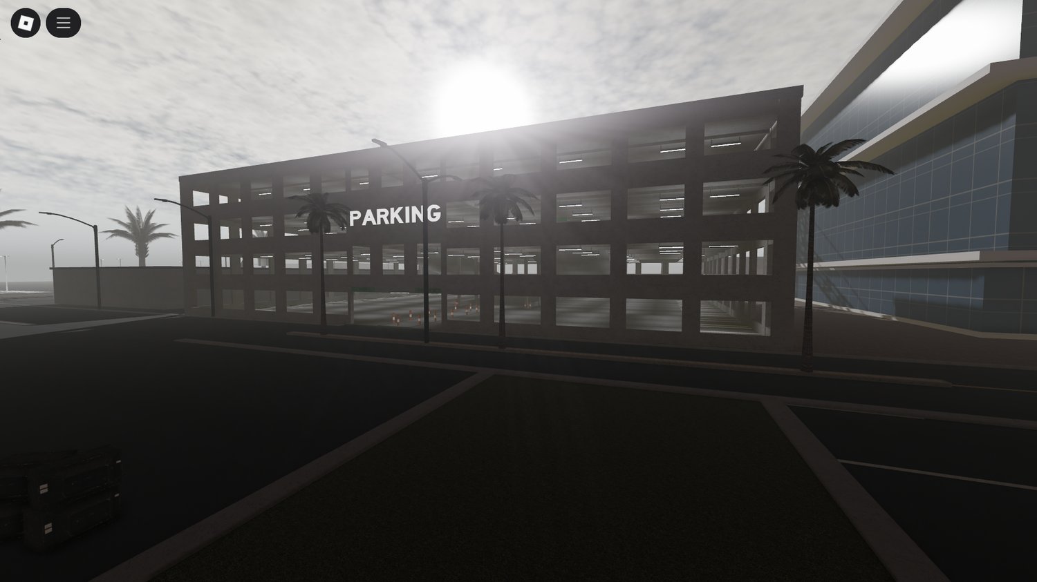 Downtown Palm Springs recreation in Roblox with scenic streets and storefronts