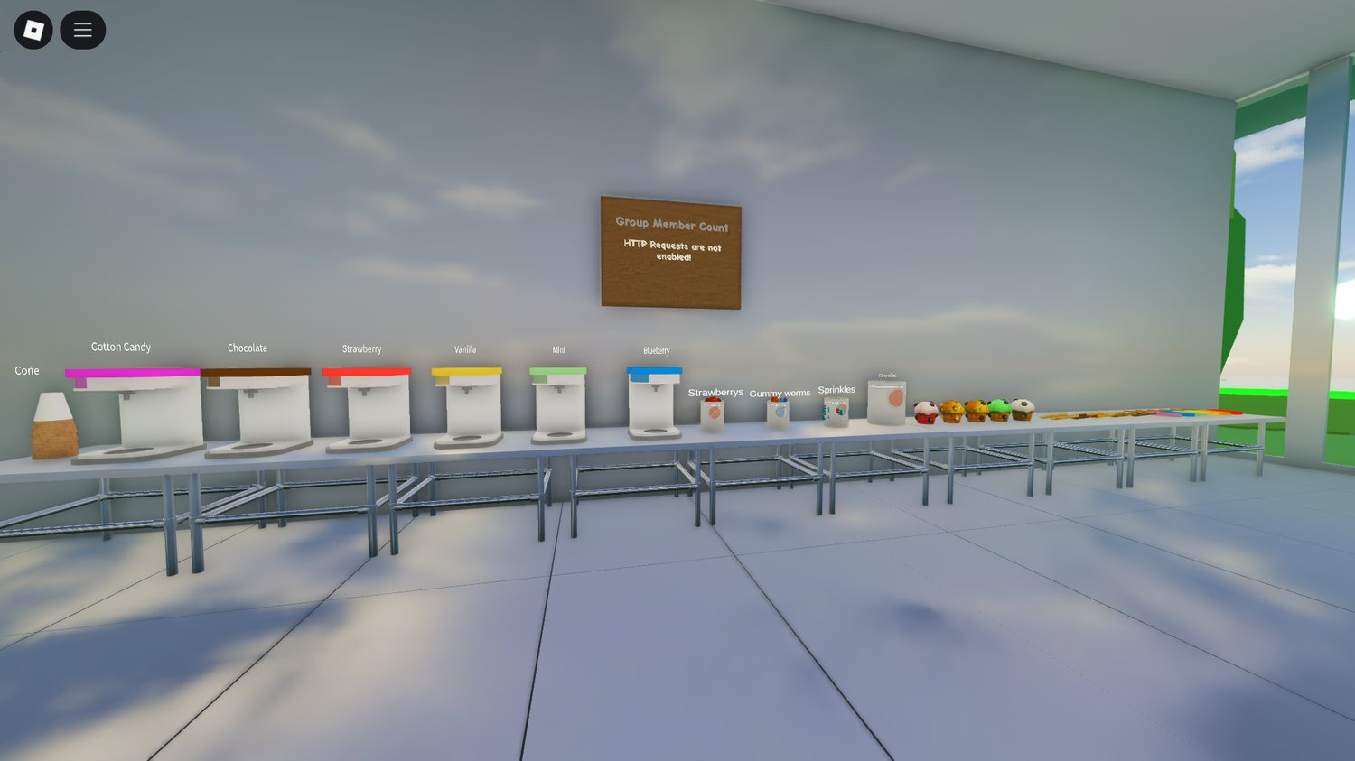 Custom food and drink menu board inside Roblox cafe for immersive gameplay
