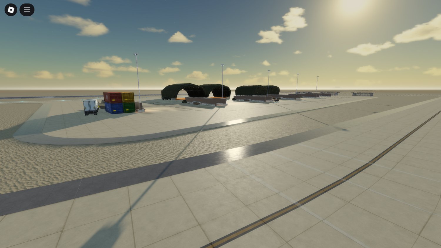 Realistic Airbase V2 Roblox map featuring runways, hangars, and control tower