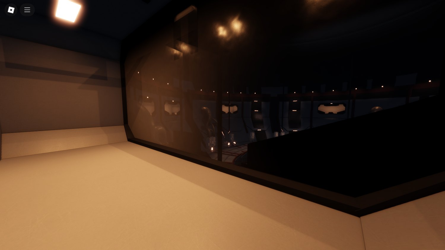 Roblox futuristic arena with symmetrical combat zones and weapon spawns