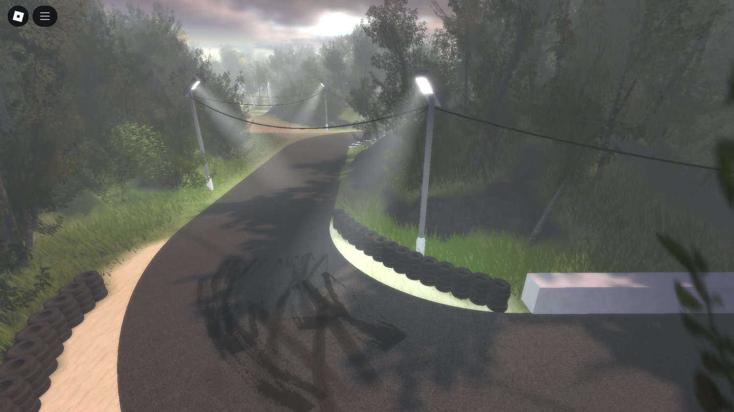 Track straightaway with shadows and light