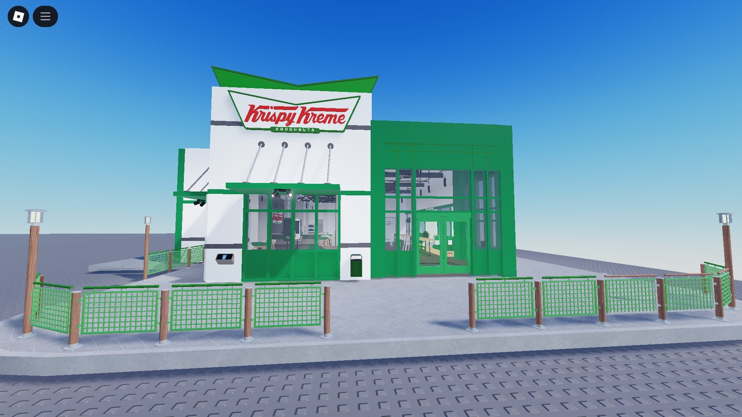 Exterior view of Kristy Krene Doughnuts Restaurant Roblox map