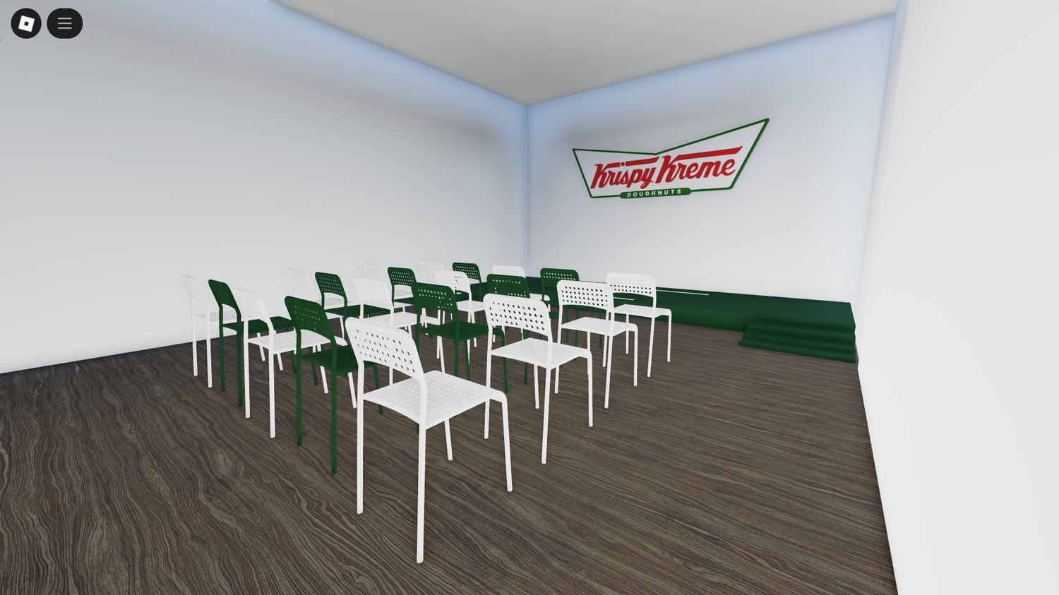 Entrance of Kristy Krene Doughnuts with sign and doors