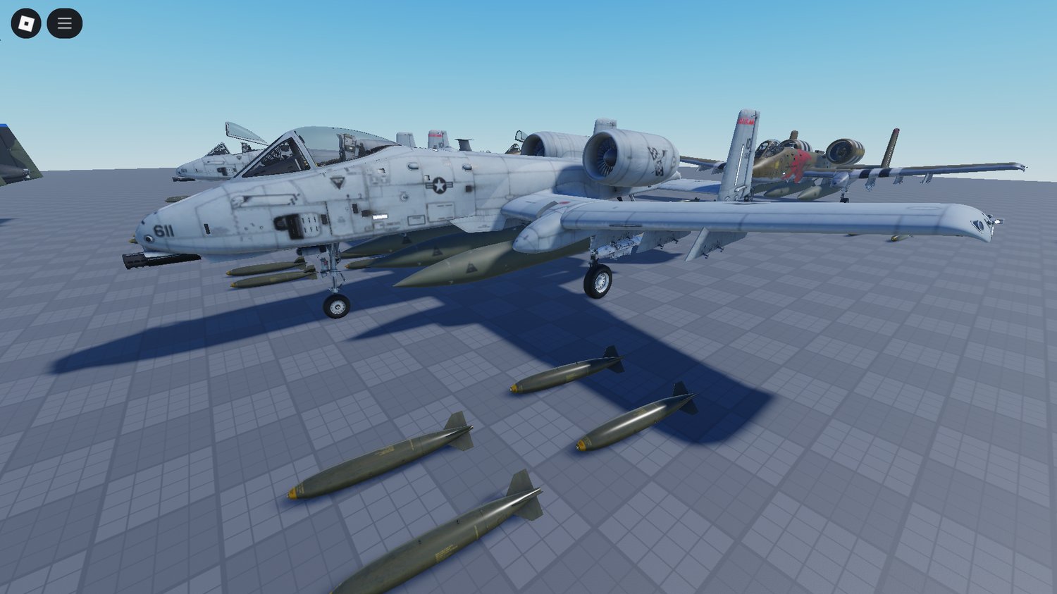 Scripted Roblox A-10C jet with animated landing gear and weapon systems