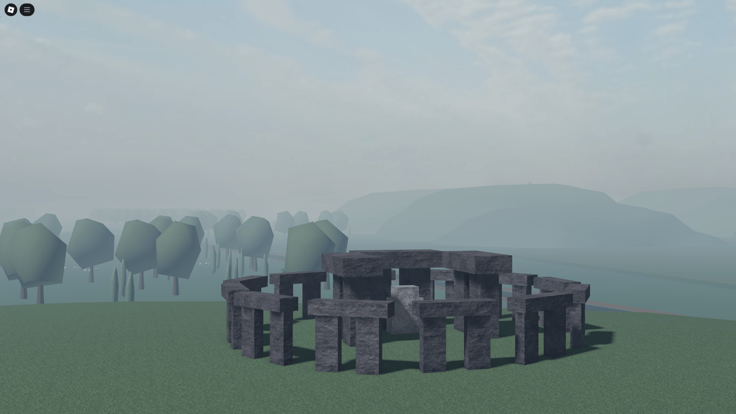 Fields and tree lines in open-world rural map