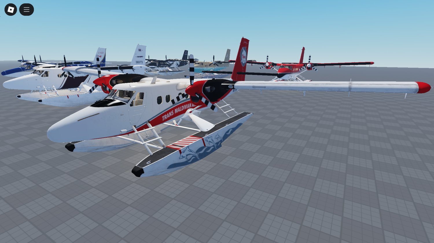 Roblox DHC-6 fleet of 13 aircraft parked at airfield