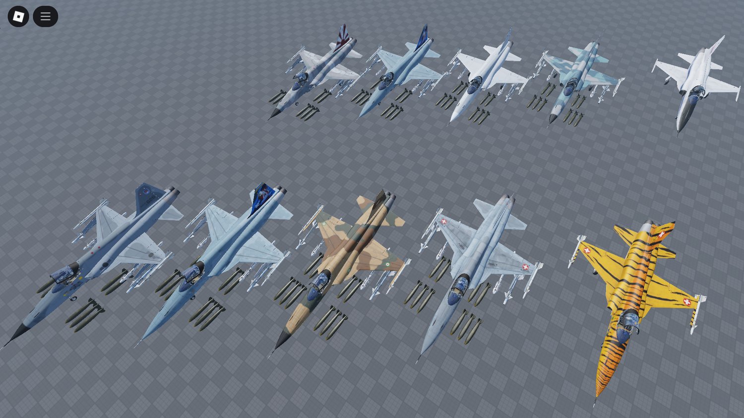 F-5E fighter jet taking off from Roblox airstrip