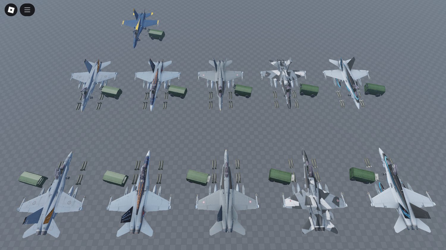 FA-18C fighter jets lined up on Roblox airbase
