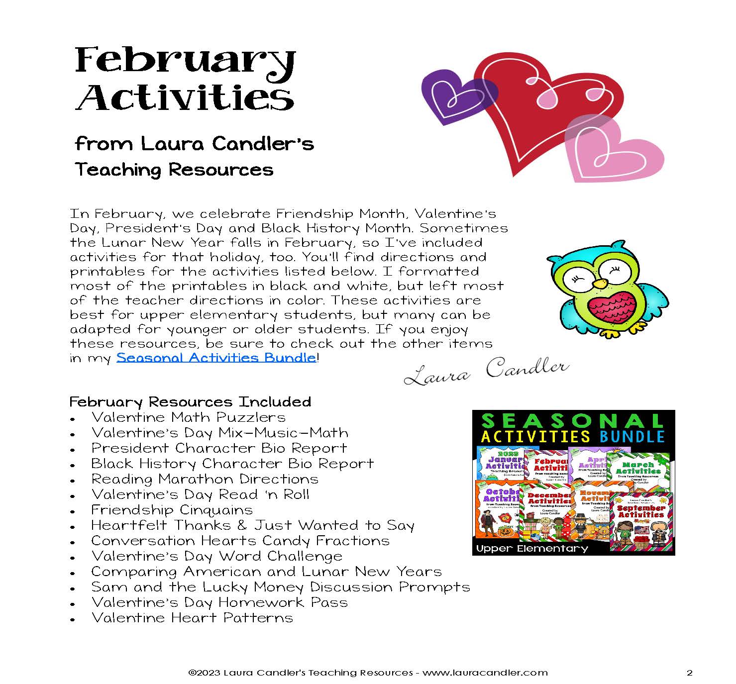 February Activities | Valentine's Day and Black History Month Lessons