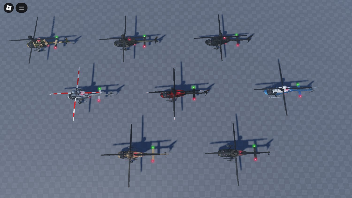 OH-58D helicopter hovering over Roblox terrain