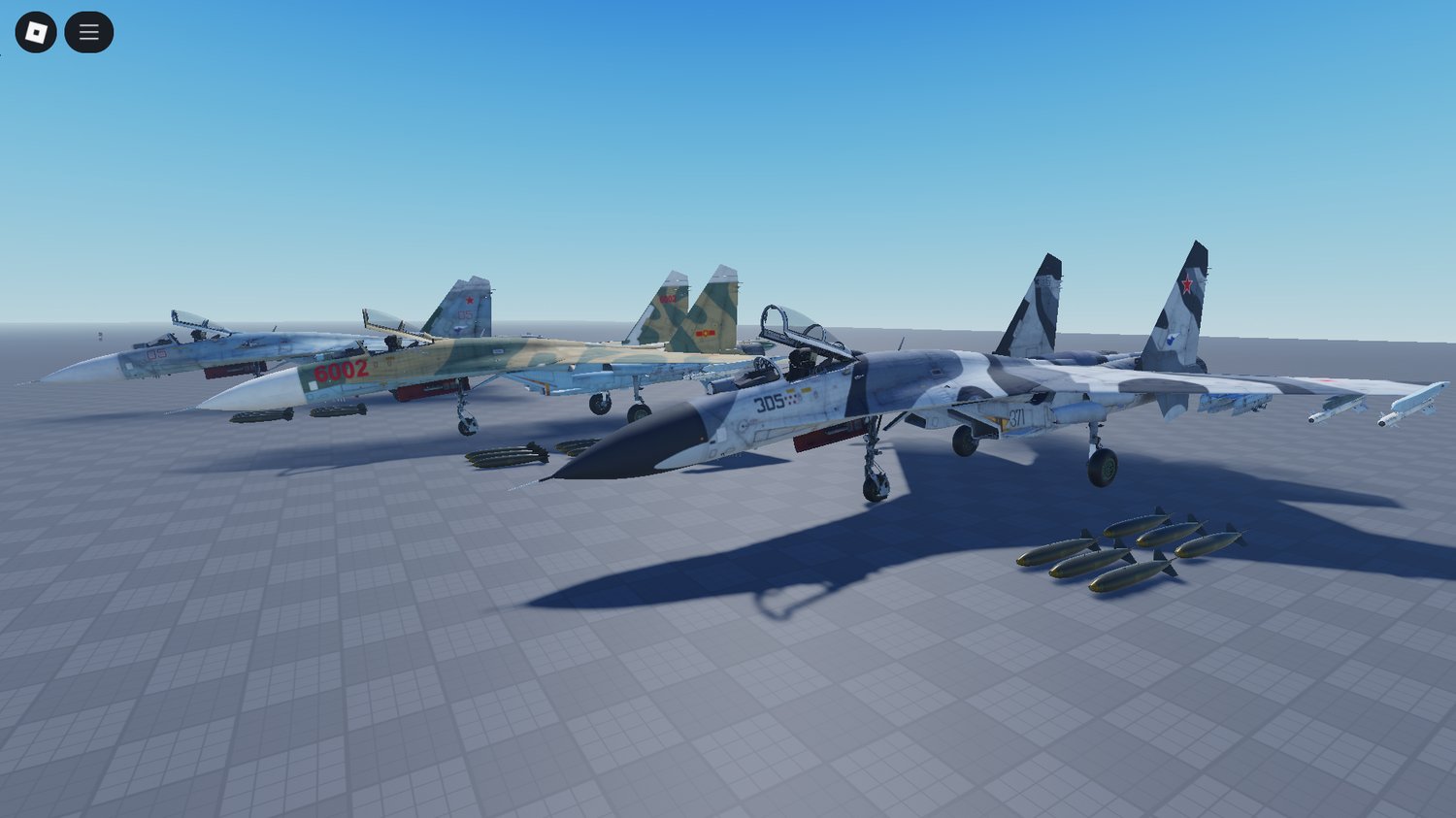 Overhead view of 11 Su-27 variants