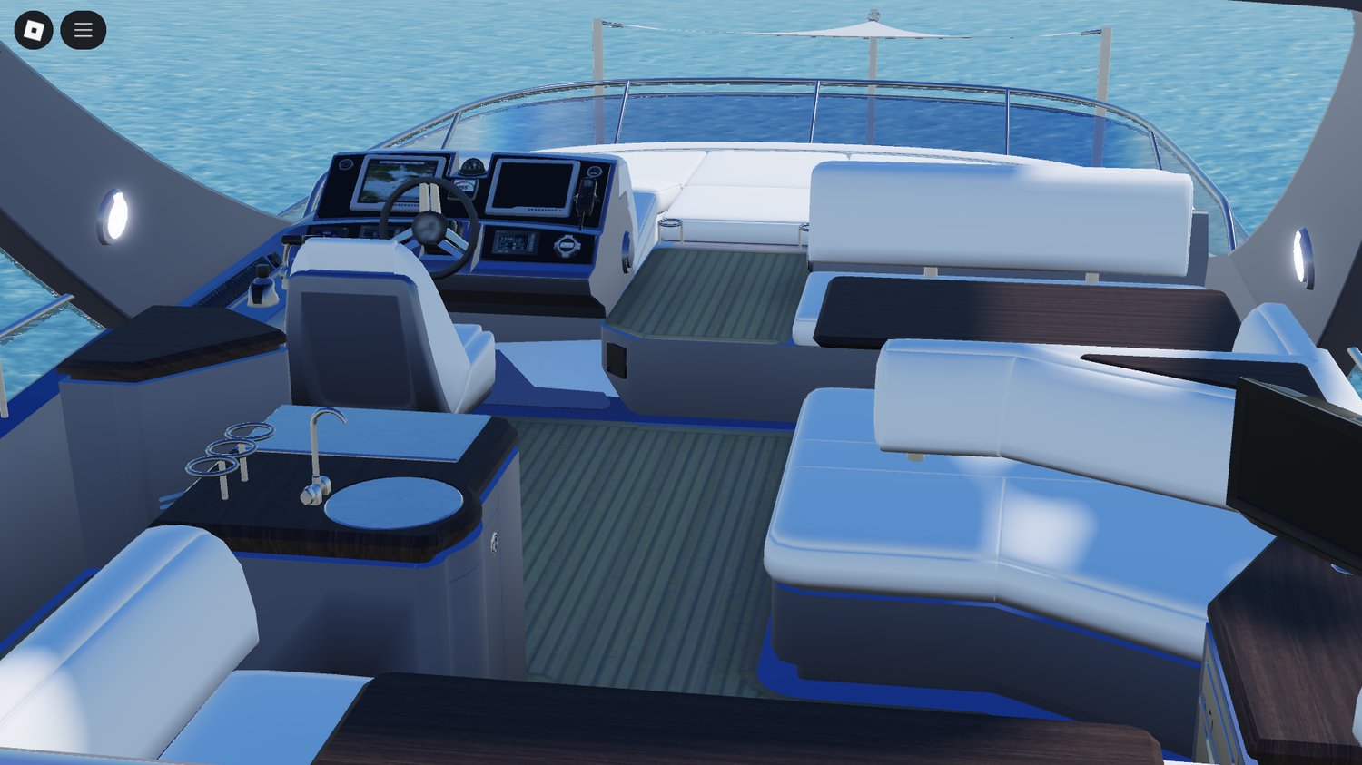 Interior lounge space of the yacht