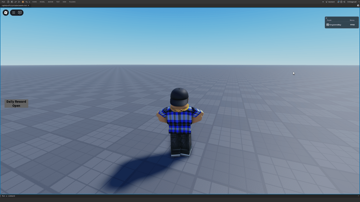 Roblox daily reward UI with black interface