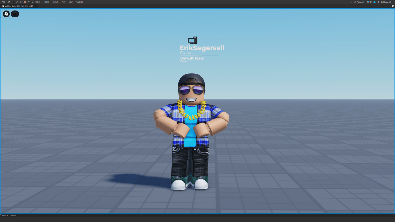 Roblox overhead GUI showing player team and name