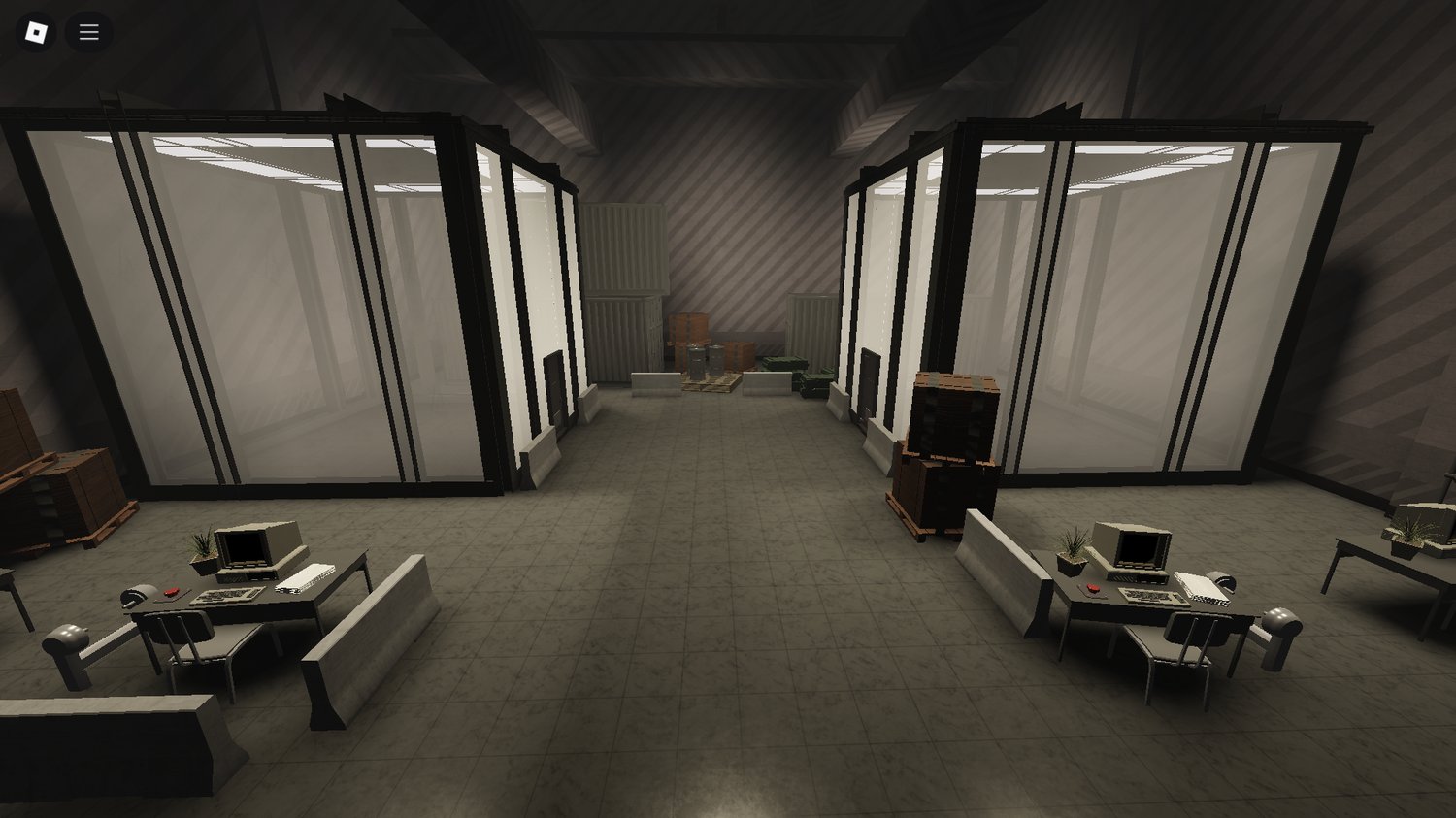 Roblox quarantine zone with warning lights