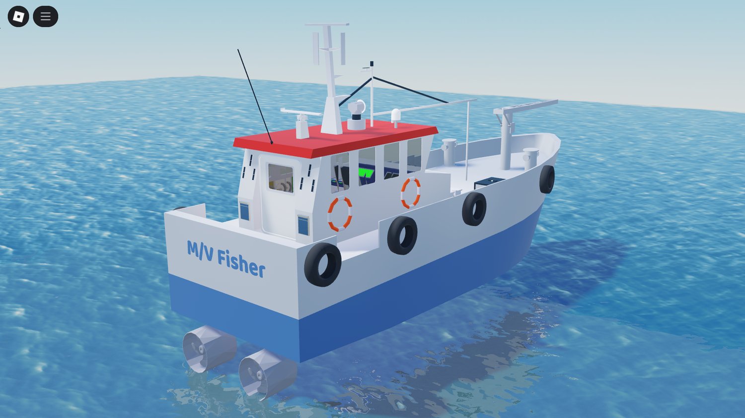 Roblox fishing vessel on open sea