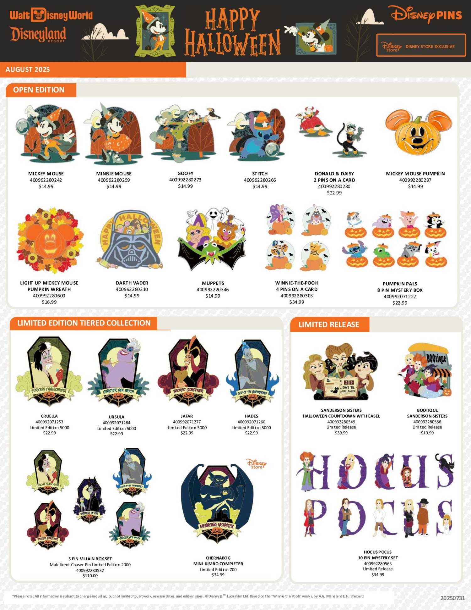Halloween, Disney pins, new releases