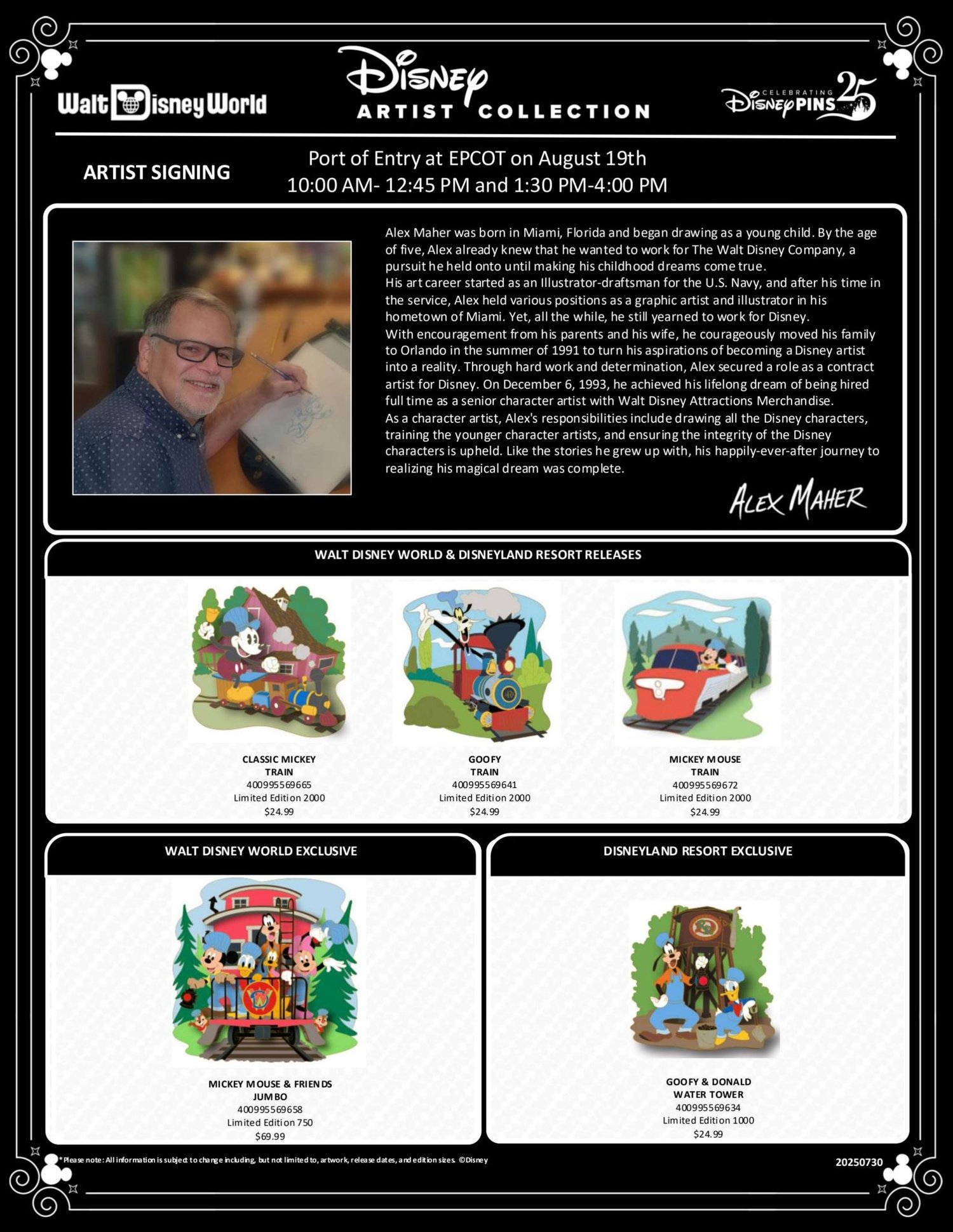 Artist collection, Disney pins, new releases, Alex Maher