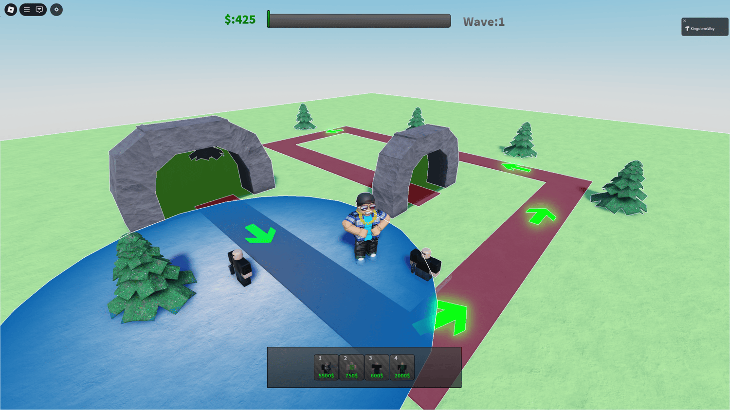 Different tower types in tower defense setup