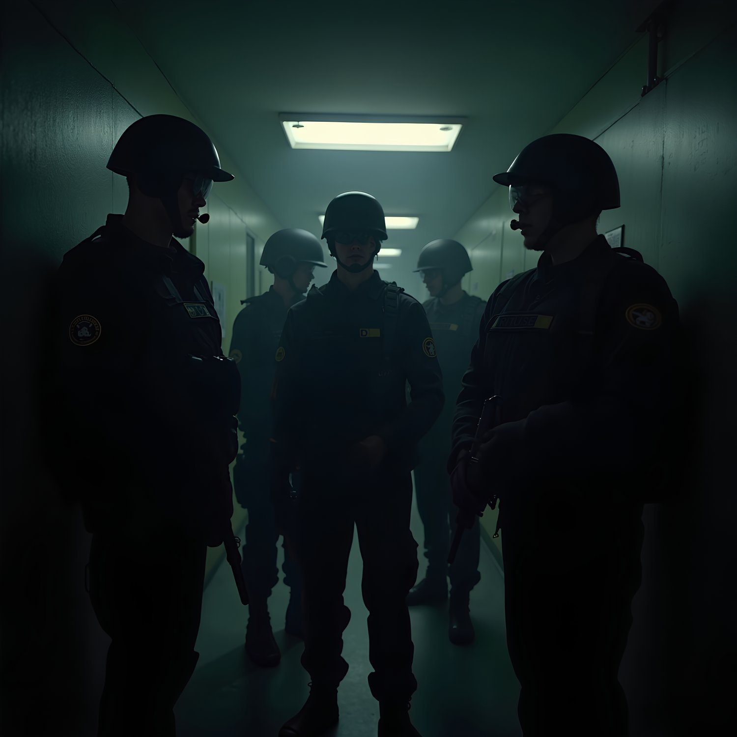 A CIA black ops unit in a dimly lit room gearing up to go on a mission.