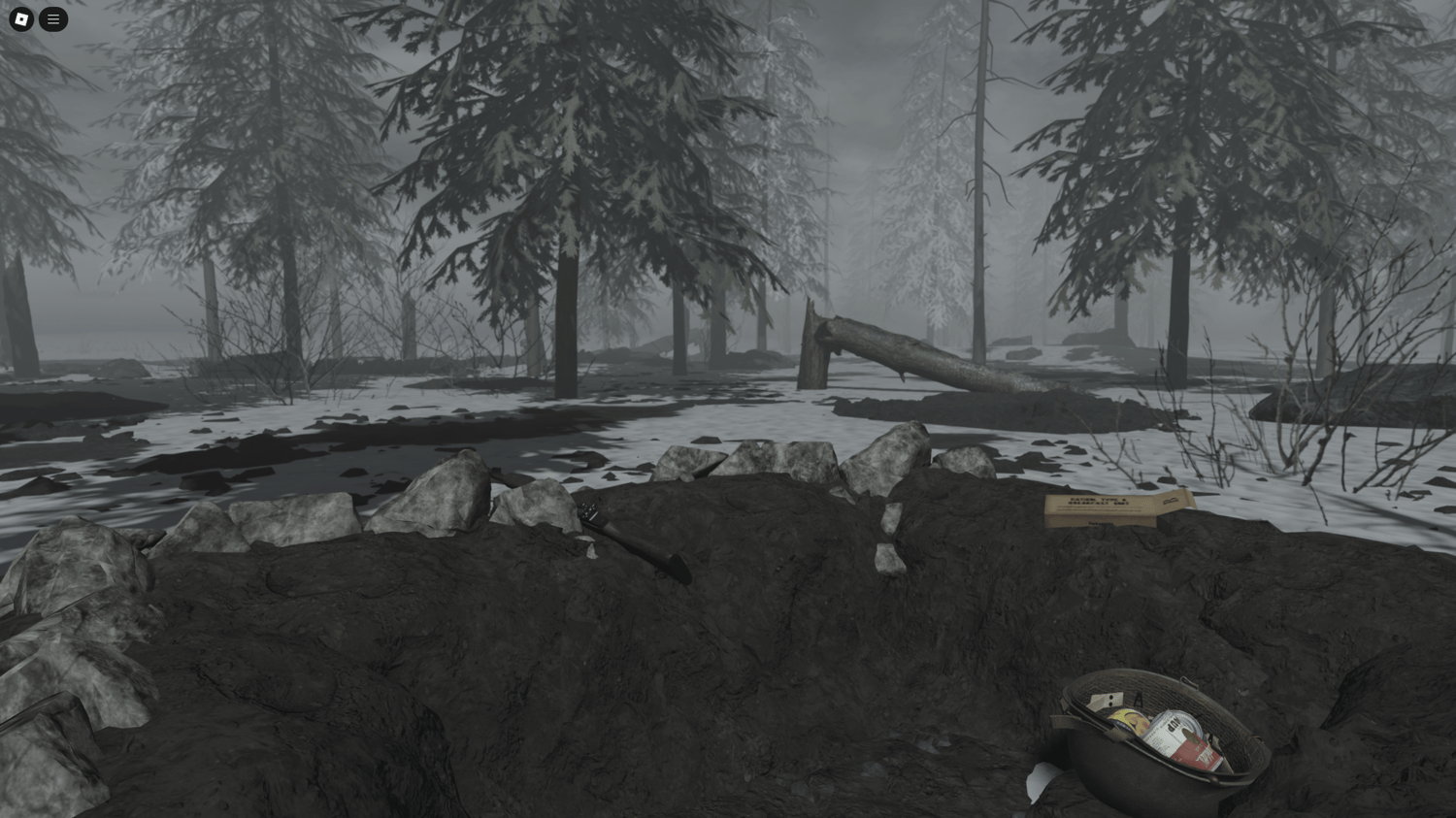 Forest combat zone with fortifications