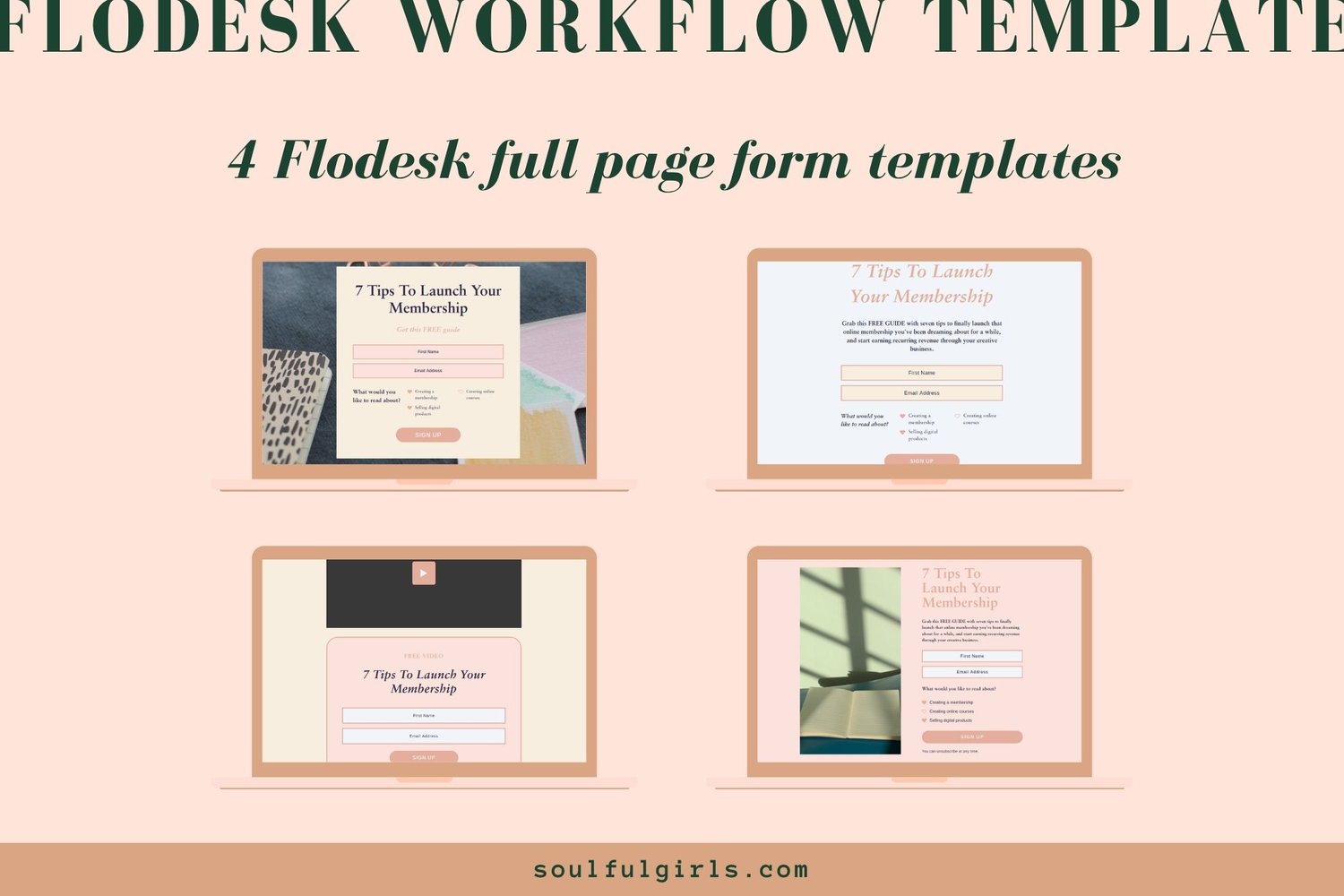 This Flodesk workflow template includes four full page form templates.