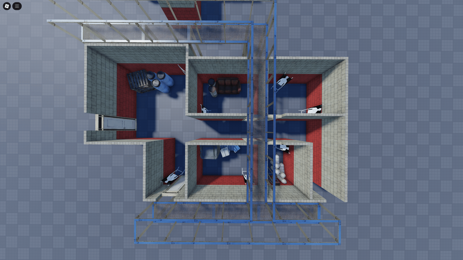 Military-style killhouse with red wall details