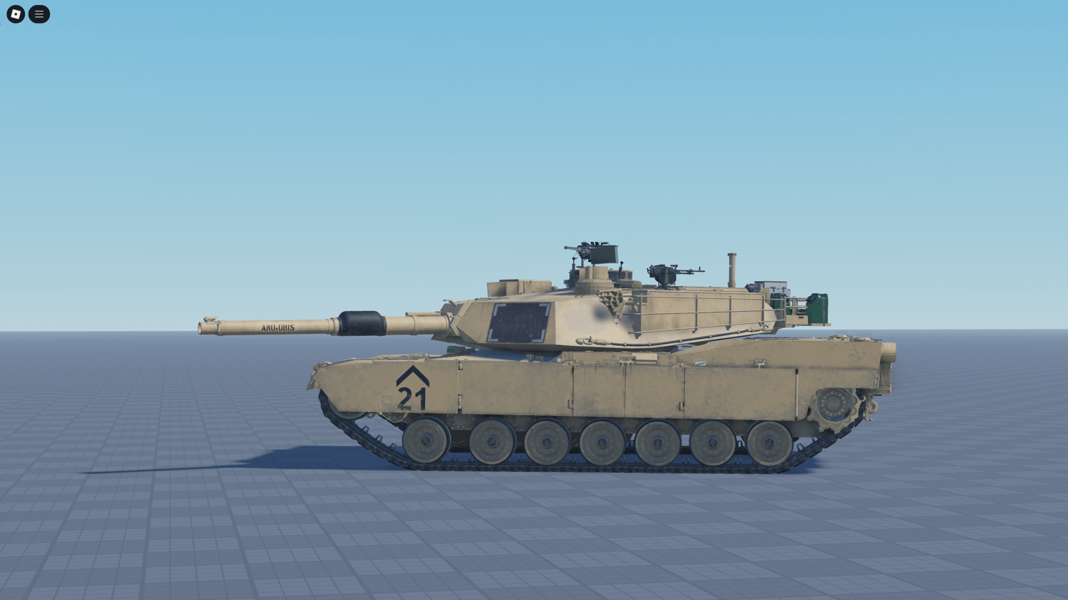 Military base with Abrams tank in formation