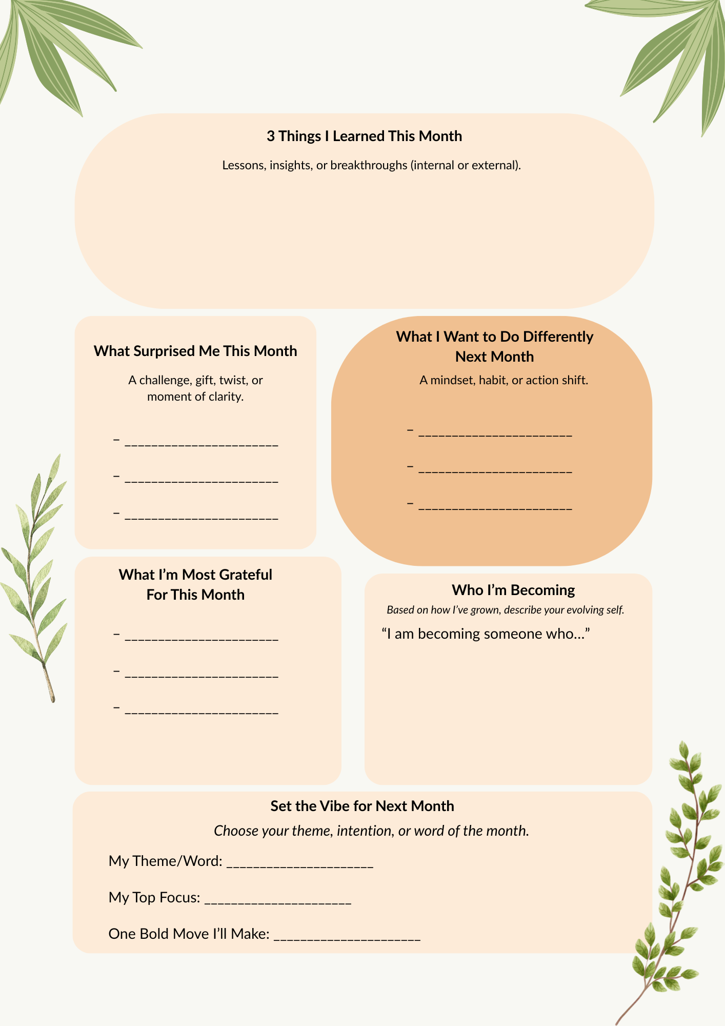 Monthly reflection - design your life journal