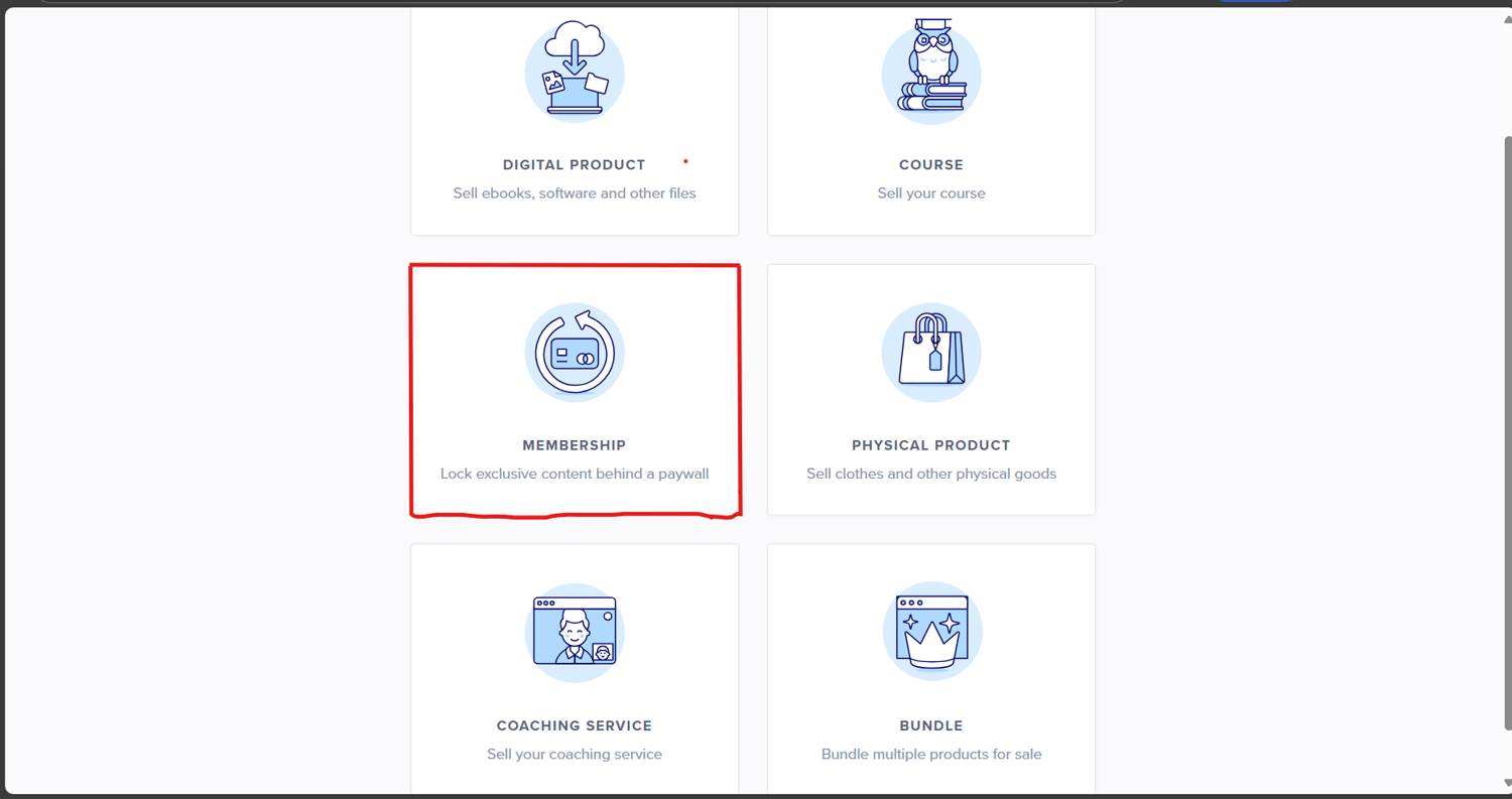 Choosing membership on Payhip, Sell digital products and membership for free