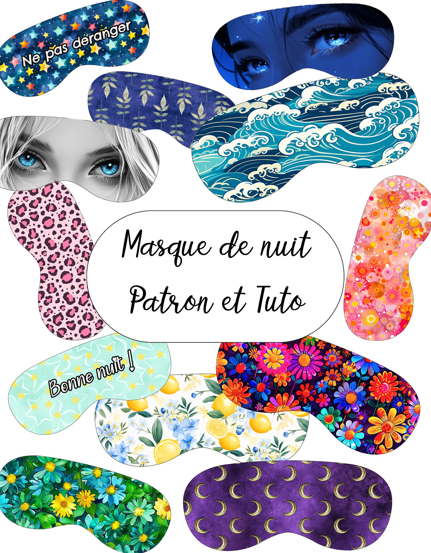 Exemples de masques de nuit cousus avec le patron PDF à télécharger