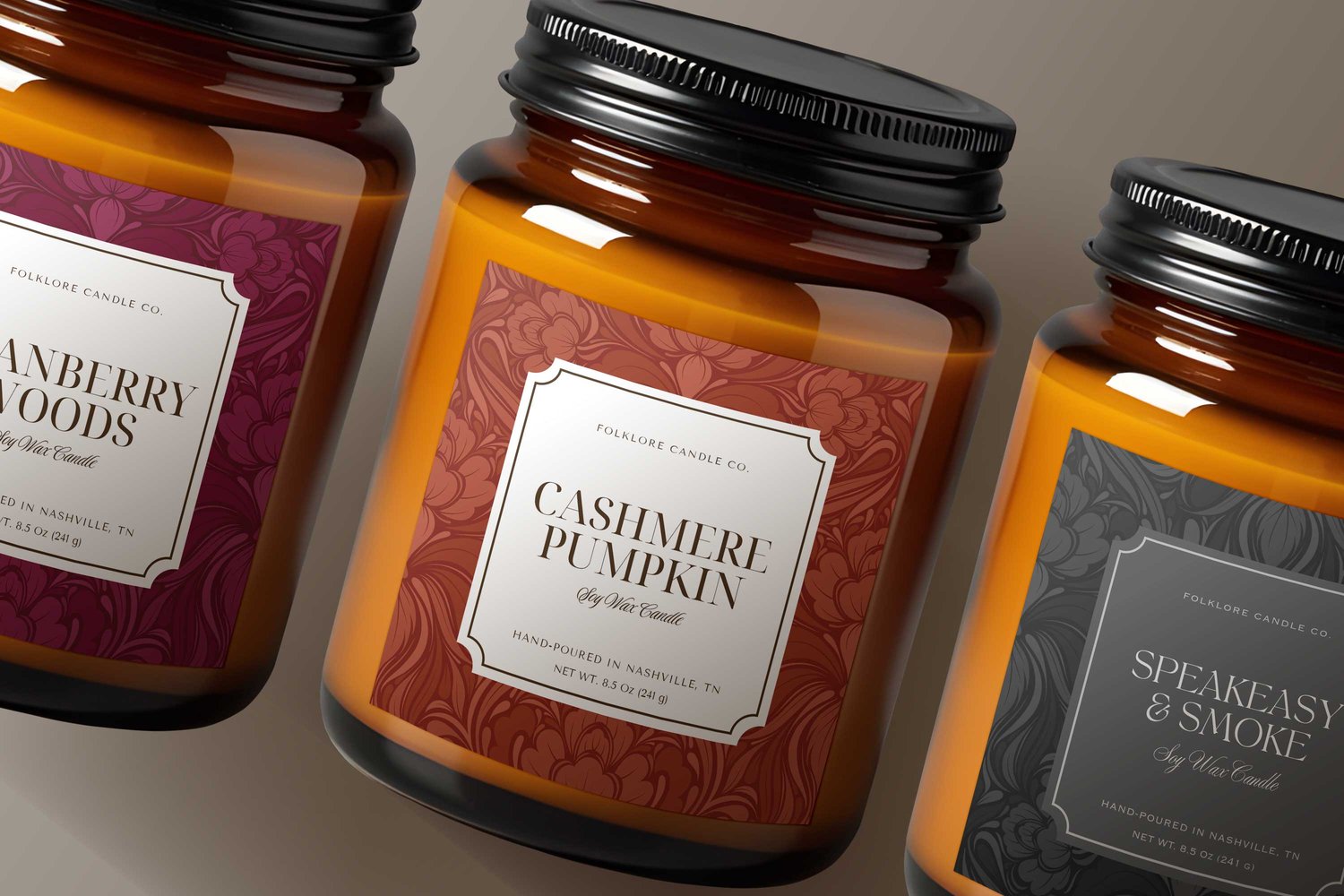 candle product label template featuring a damask background
