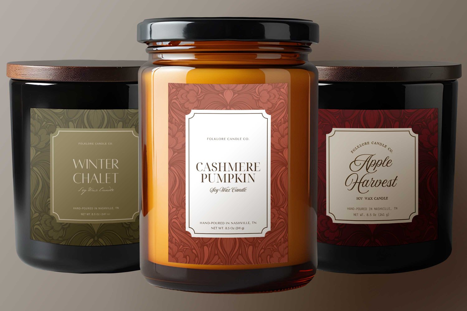 candle product label template featuring a damask background