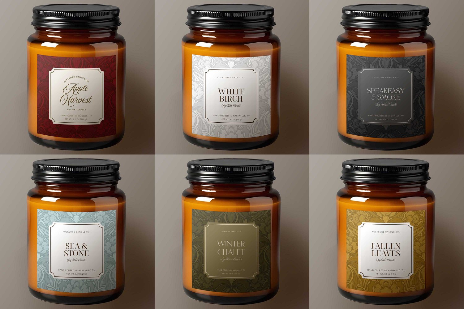candle product label template featuring a damask background