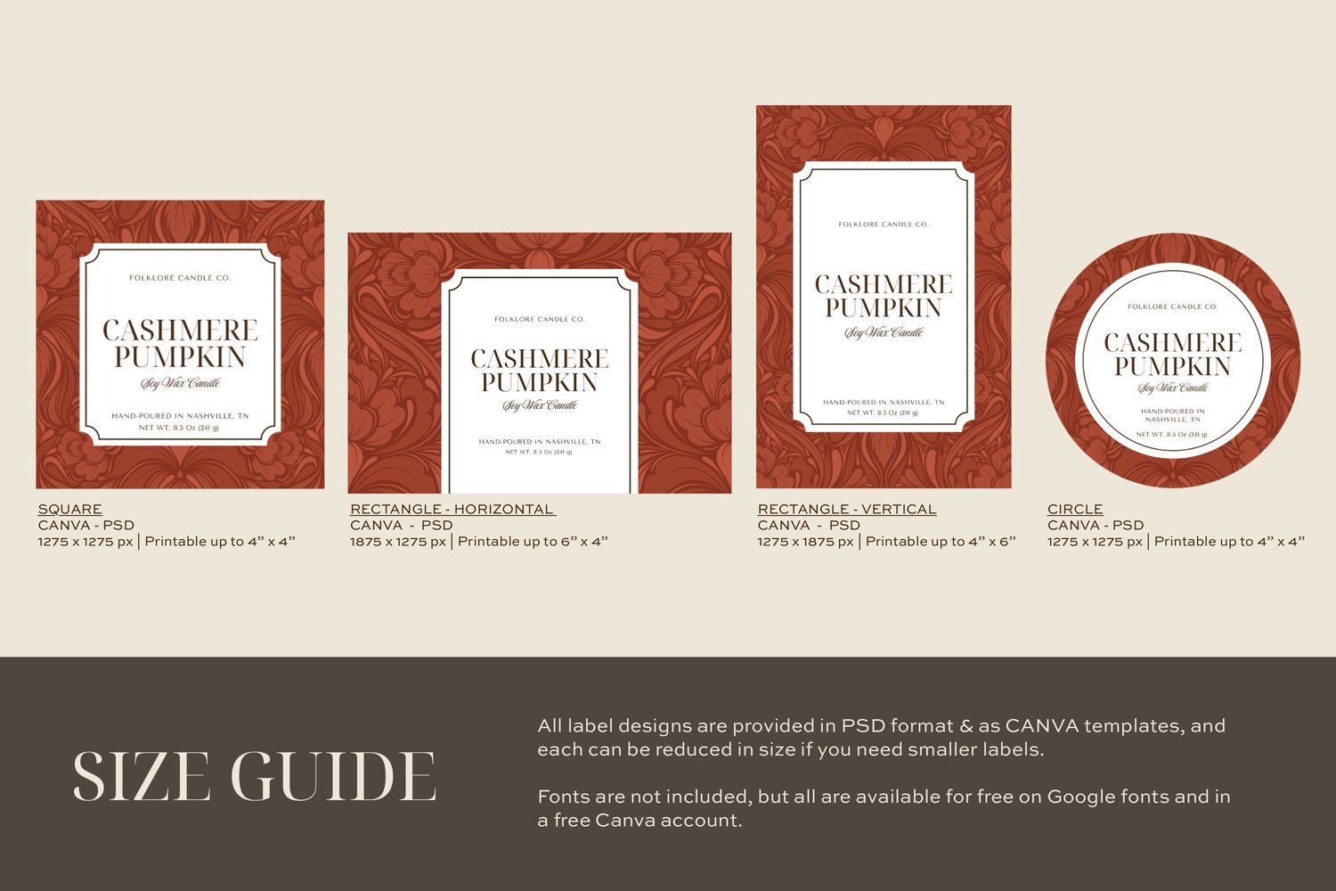 candle product label template featuring a damask background