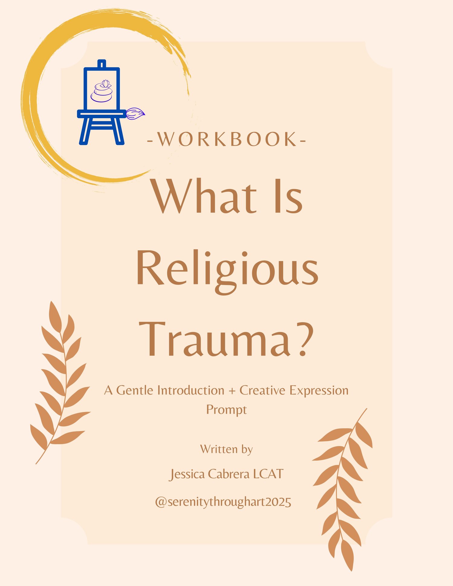 "Cover of the free workbook titled What Is Religious Trauma? with soft, calming colors and minimalist abstract art. Created by Serenity Through Art."