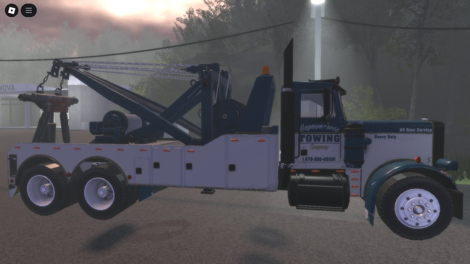 Side view of Peterbilt 359 towing setup in Roblox