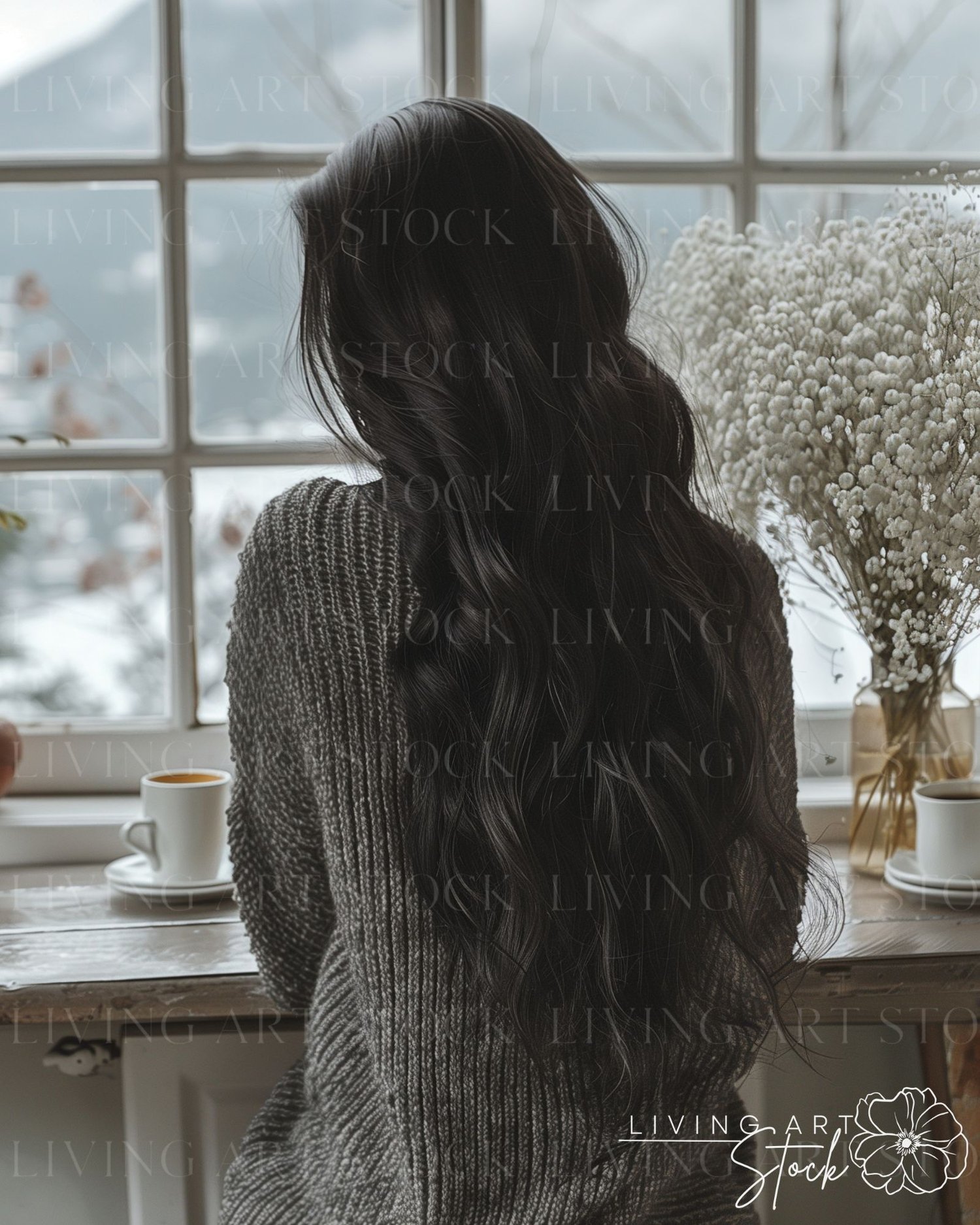Indian woman sitting in a winter cabin, Asian women faceless content stock photos