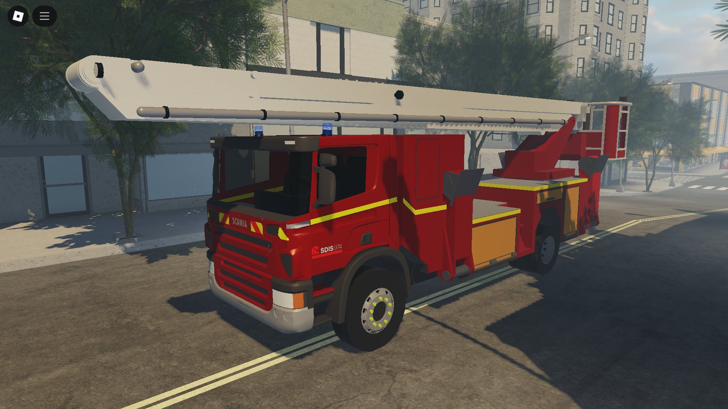 Scania BEA firetruck front view in Roblox