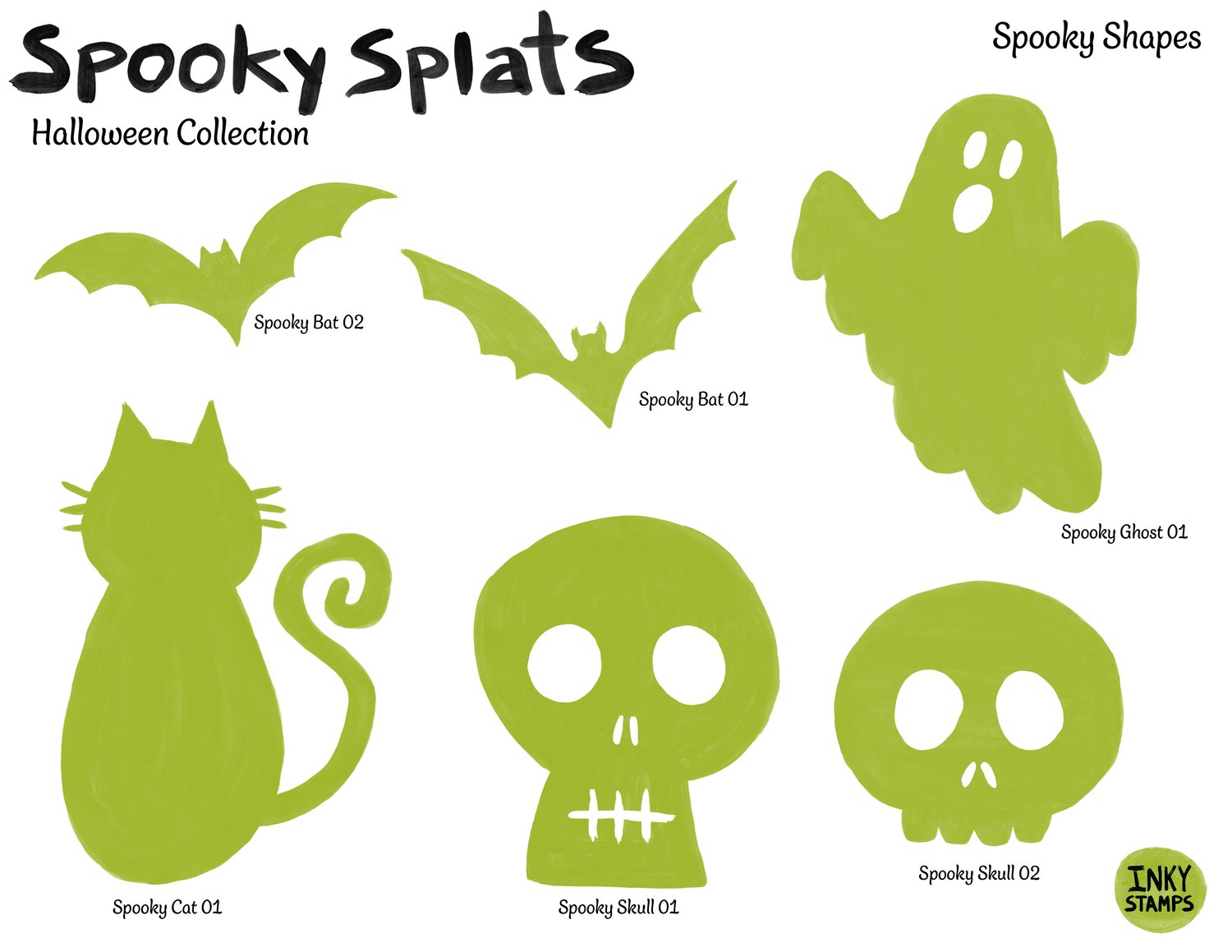 Spooky Splats - Halloween Collection. Spooky Shapes. Stamp shapes - Bats, ghost, cat and skulls.