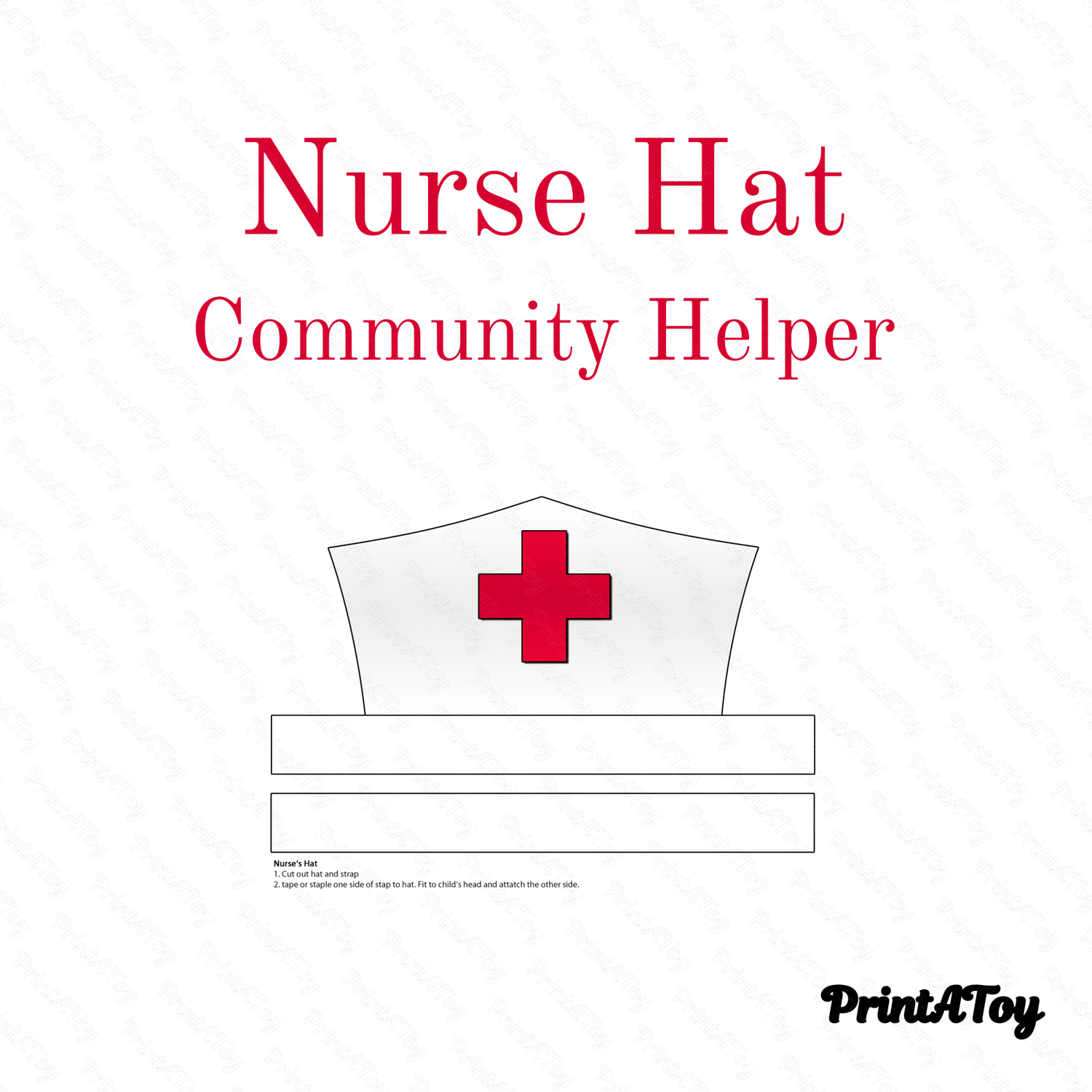 Printable nurse hat dramatic play center props displayed flat