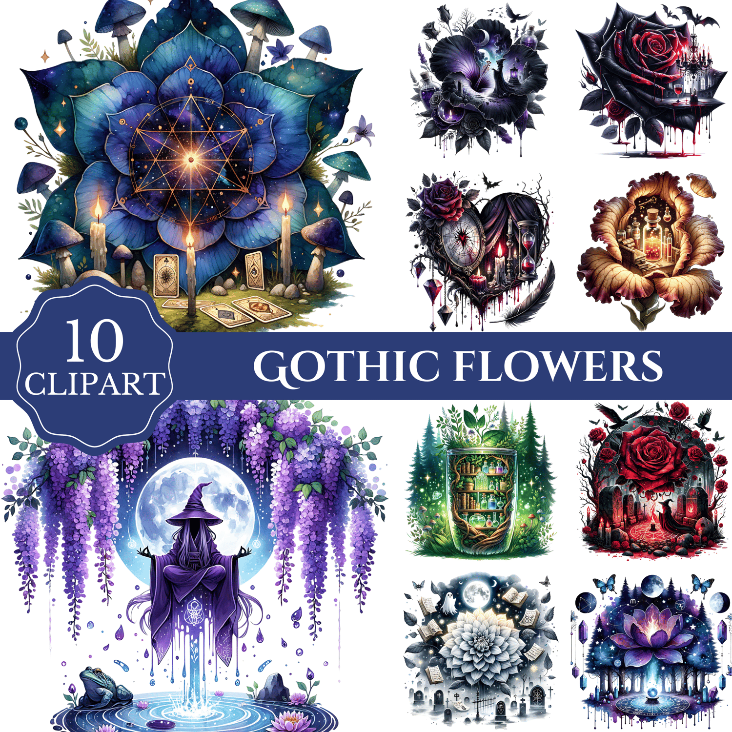 Gothic Flowers Clipart Bundle – 10 Dark Floral PNG Designs | Witchy ...