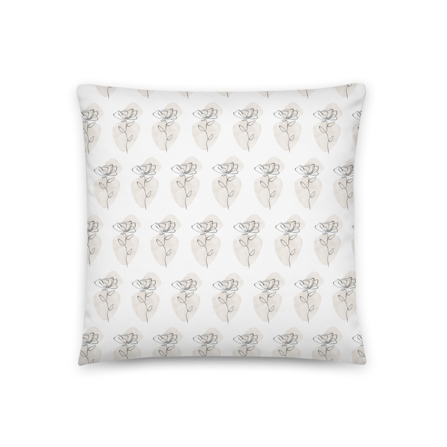 Black and white throw pillow with modern floral line art and abstract color shapes for a minimalist look.