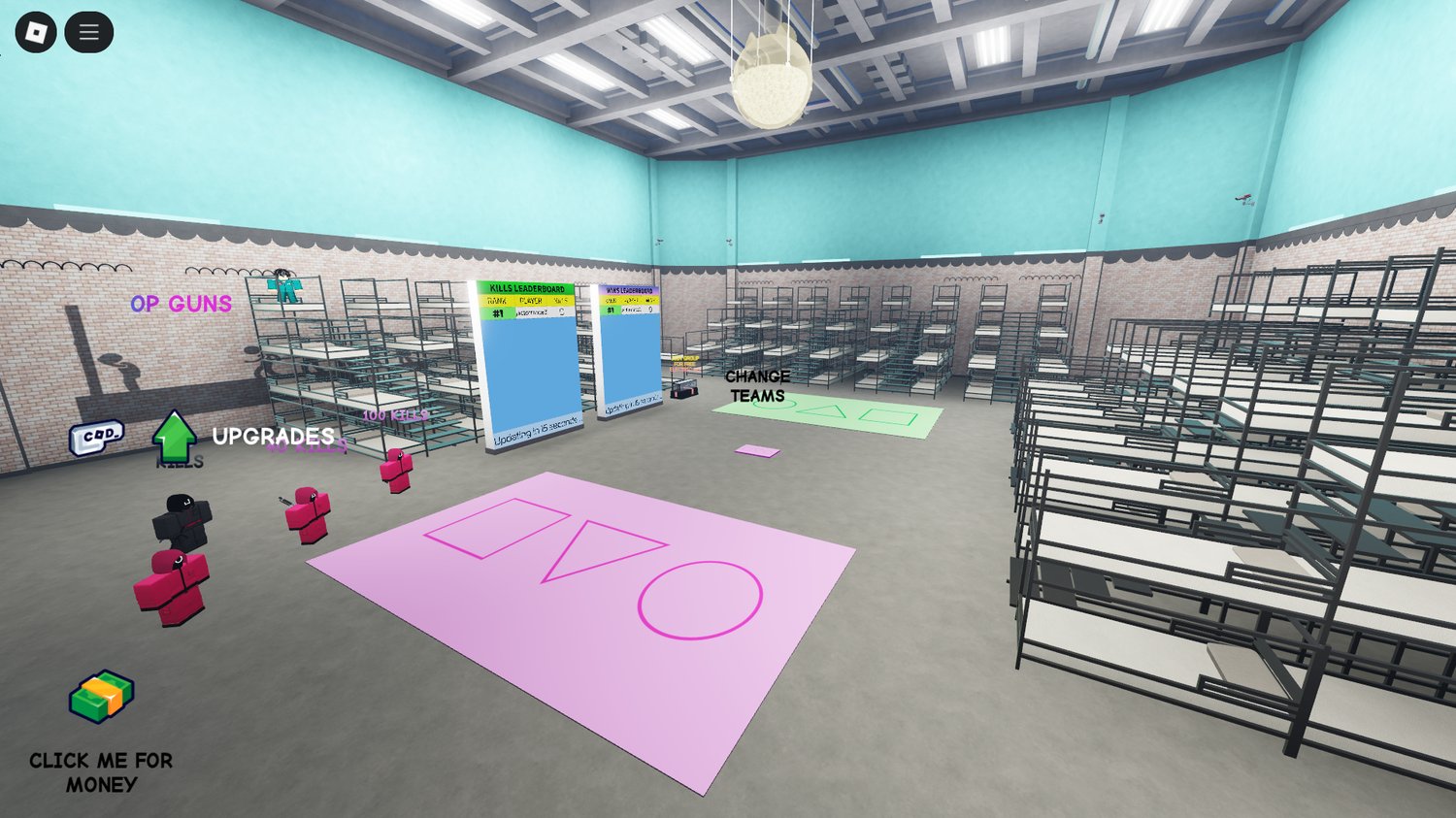 Players running in Squid War Roblox PvP map
