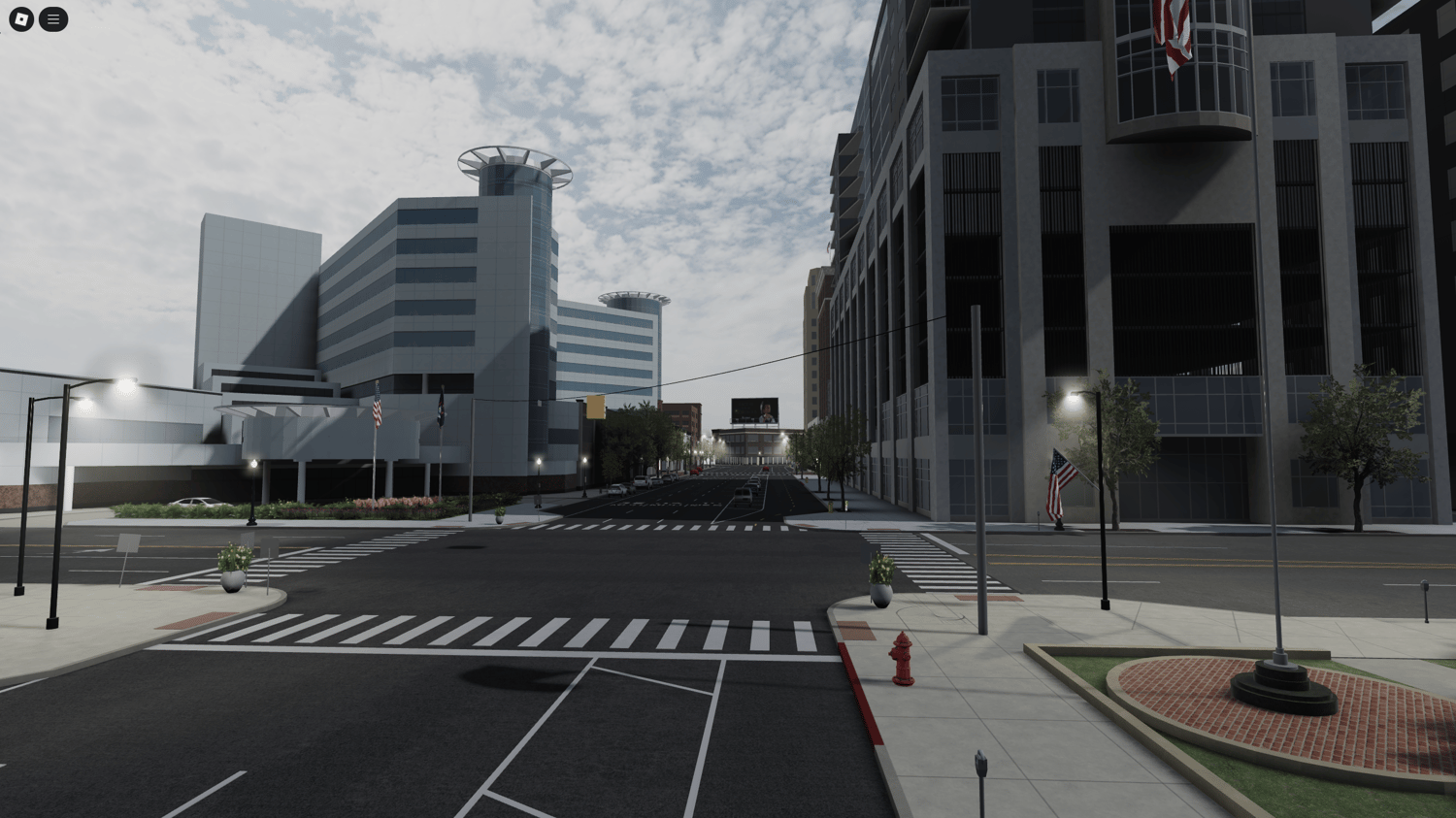 Roblox police roleplay map with county and city hall buildings